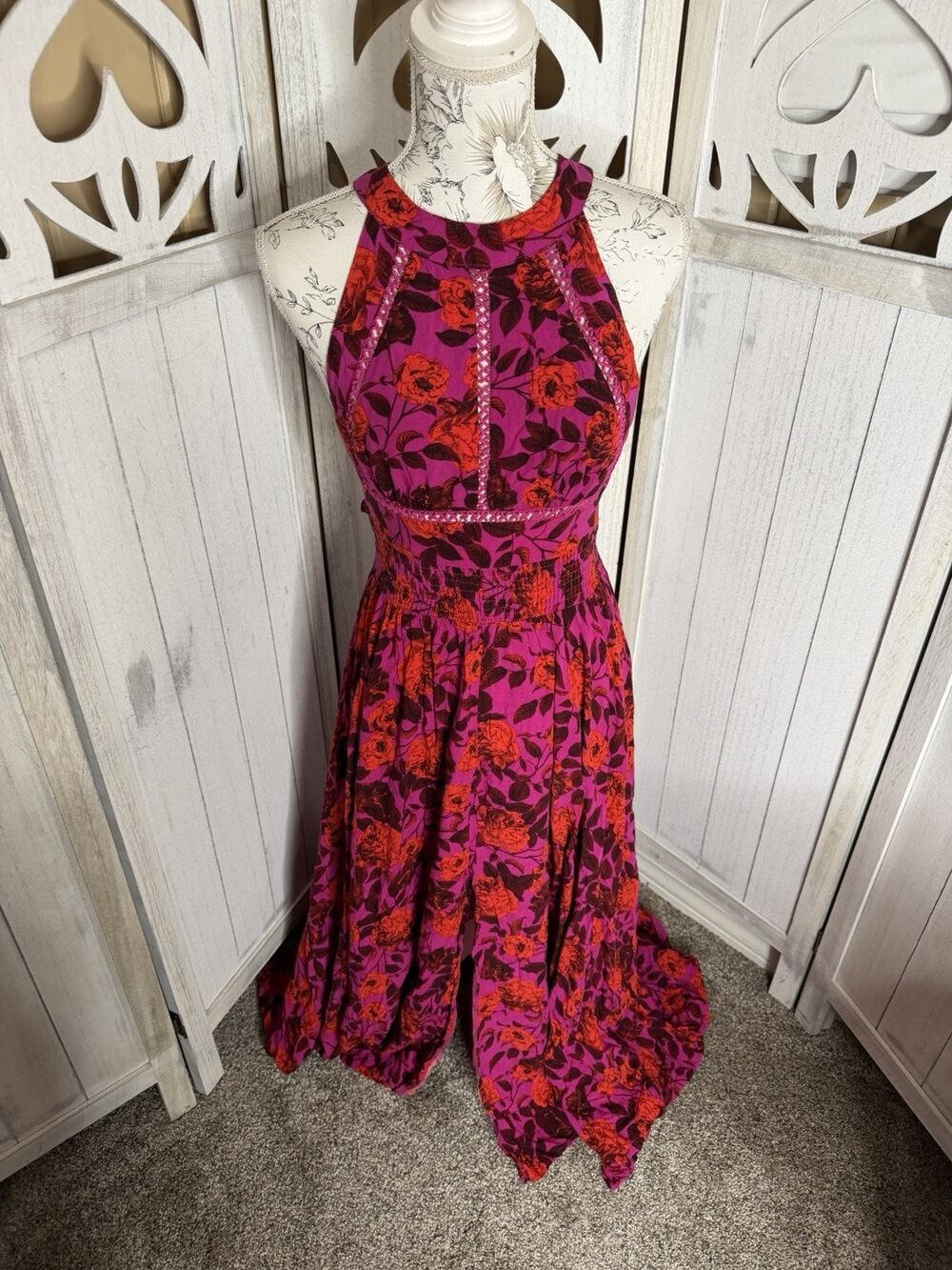 Abel the Label Charlotte Halter Dress Purple Resort Floral Fairy Flowy Small